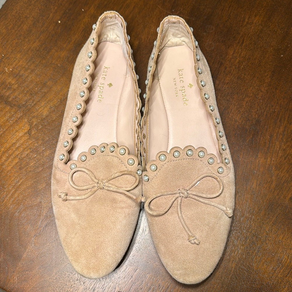 Kate Spade New York Salford Pearl Studs Fawn Suede Flats